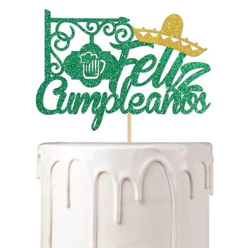 Feliz Cumpleaños Cake Topper, Spanisch Happy Birthday Cake Topper Fiesta Thema Kuchen Dekorationen Frauen Männer Kind Geburtstag Party Dekorationen Supplies Grün Glitzer Feliz Cumpleaños Cake Topper, Spanisch Happy Birthday Cake Topper Fiesta Thema Kuchen Dekorationen Frauen Männer Kind Geburtstag Party Dekorationen Supplies Grün Glitzer von Woobobii