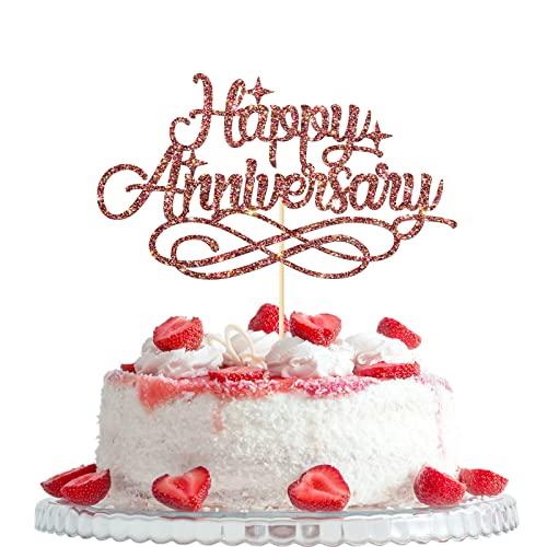 Happy Anniversary Cake Topper, 10th/20th/50th Wedding Anniversary Party Decorations, Birthday Party Decoration Supplies, Anniversary Company Party sparkly Decors, Light Red Happy Anniversary Cake Topper, 10th/20th/50th Wedding Anniversary Party Decorations, Birthday Party Decoration Supplies, Anniversary Company Party sparkly Decors, Light Red von Woobobii