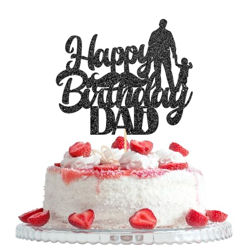 Happy Birthday Dad Cake Topper, Happy Father's Birthday Cake Decor Daddy Grandfather Birthday Party Cake Decorations Black Glitter Happy Birthday Dad Cake Topper, Happy Father's Birthday Cake Decor Daddy Grandfather Birthday Party Cake Decorations Black Glitter von Woobobii