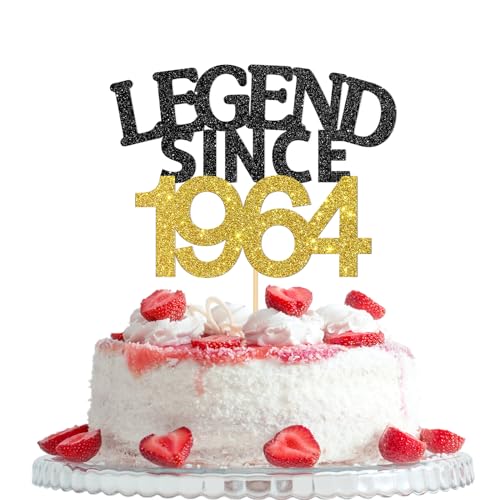 Legend Since 1964 Kuchendekoration, Aufschrift "Cheers to 60 Years Old Happy Birthday", Kuchendekoration für Männer und Frauen, Happy 60th Birthday Kuchendekoration, Schwarz / Gold / Glitzer Legend Since 1964 Kuchendekoration, Aufschrift "Cheers to 60 Years Old Happy Birthday", Kuchendekoration für Männer und Frauen, Happy 60th Birthday Kuchendekoration, Schwarz / Gold / Glitzer von Woobobii