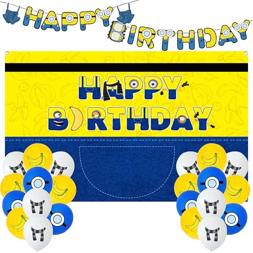 Wood Homing Gelbes Geburtstagsdekorationsset – Gelb Blau Luftballons Banner mit Cartoon-Thema Hintergrund für Jungen und Mädchen Party Feier Supplies Geburtstag Hängeset für Kinder Geschenk Babyparty von Wood Homing