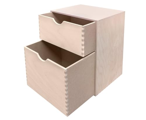 Wooden World - Schlichte Holz-Aufbewahrungsbox Kommode Schrank Schubladen Decoupage 2 Schubladen quadratisch Schmuck von Wooden World