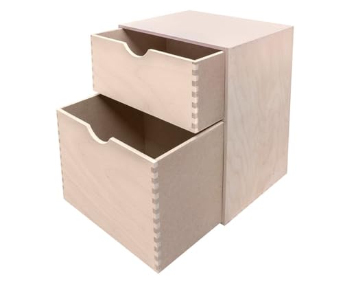 Wooden World - Schlichte Holz-Aufbewahrungsbox Kommode Schrank Schubladen Decoupage 2 Schubladen quadratisch Schmuck Wooden World - Schlichte Holz-Aufbewahrungsbox Kommode Schrank Schubladen Decoupage 2 Schubladen quadratisch Schmuck von Wooden World