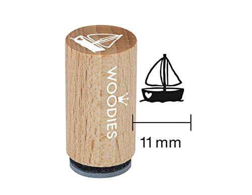 Woodies Mini Stempel Segelboot, Holz, 1,5 x 1,5 x 3 cm von Woodies