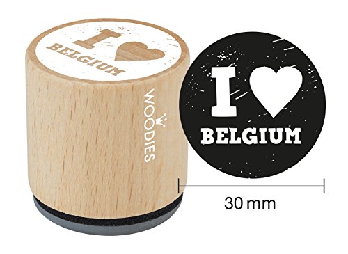 Woodies Stempel I Love Belgium, Holz, 3,4 x 3,4 x 3,5 cm von Woodies