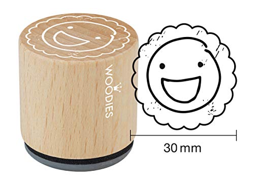 Woodies Stempel Smiley Lächeln, Holz, 3,4 x 3,4 x 3,5 cm von Woodies
