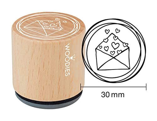 Woodies Stempel Umschlag mit Herzen, Holz, 3,4 x 3,4 x 3,5 cm von Woodies