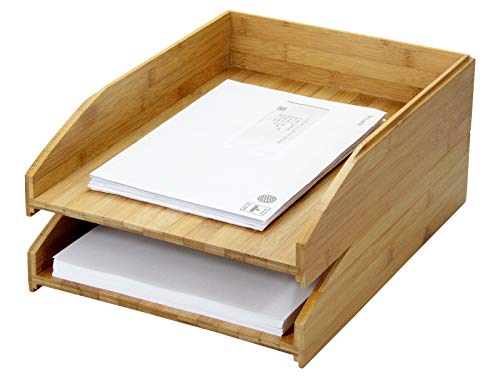 Woodquail Set mit 2 Stapelbaren Briefablagen A4 Papierablage Zeitschriftenhalter Sortierständer, aus Natürlichem Bambus von Woodquail