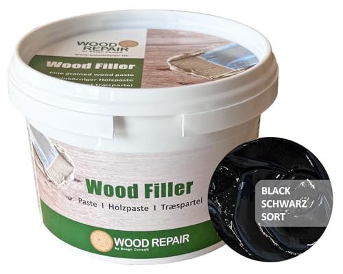 WoodRepair Holzspachtel gebrauchsfertig – Spachtelmasse für Holzreparatur, Wood Filler für innen & außen, 400 g Dose (Schwarz) von Woodrepair