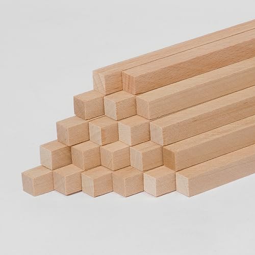 20 quadratische Holzstäbe in Buche zum Basteln aus Naturholz - Holzstäbchen aus Massivholz 10 x 10 x 250mm von Woodsellers