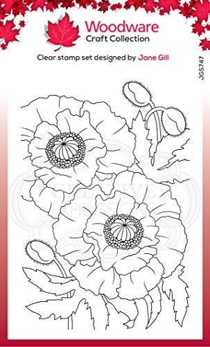 Woodware Klare Stempel Singles Poppies - transparenter Photopolymer-Stempel, haftet an Acrylblöcken, dekoratives Zubehör für Karten, Journal, DIY-Basteln/Kunst von Woodware