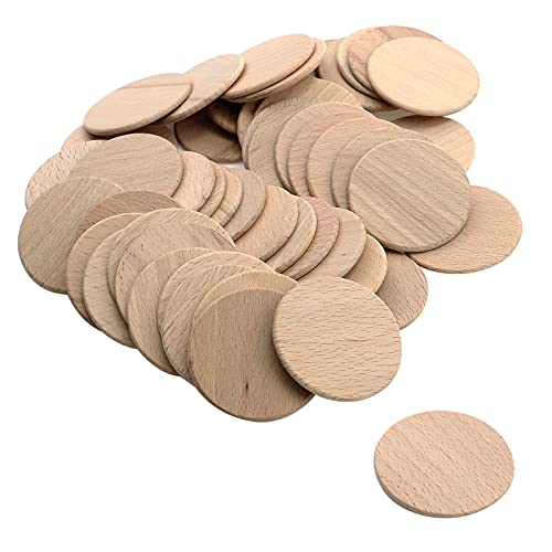 Woogim 5,1 cm natürliche Holzscheiben, unlackierte runde Holzmünzen für Bastel- und Bastelprojekte, 50 Stück von Woogim