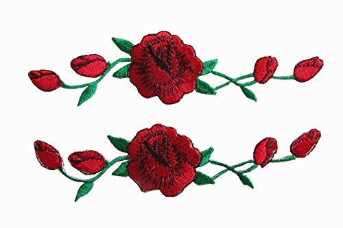 Flicken Patches, Woohome 2 Stück Floral Rose Aufbügeln Flower Aufnäher Patches zum Basteln, Nähen, Bekleidung, Andere Stoffe von Woohome