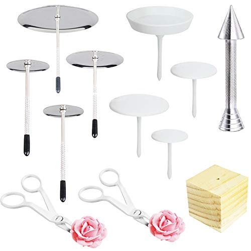 Woohome 12 Stück Icing Blumennagel Set, Kuchen Dekoration Icing Blumennagel, Blumenheber und Icing Blumennage Holzhalter, Kuchen Dekoration Nadel für Kuchen, Cup Cake Dekoration von Woohome