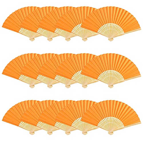 Woohome 15 Stück Hand Fächer Faltbar Papierfächer Hochzeit Zubehör für Hochzeit Deko, Party, Fest und Picknick (Orange) von Woohome