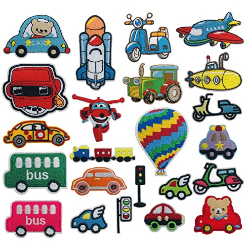 Woohome 23 Stück Auto Patch Heißluftballon Flugzeug U-Boot Patches zum Aufbügeln für Kleidung Blumen Aufnäher Applikation Flicken Kinder Patches für DIY T-Shirt Jeans von Woohome