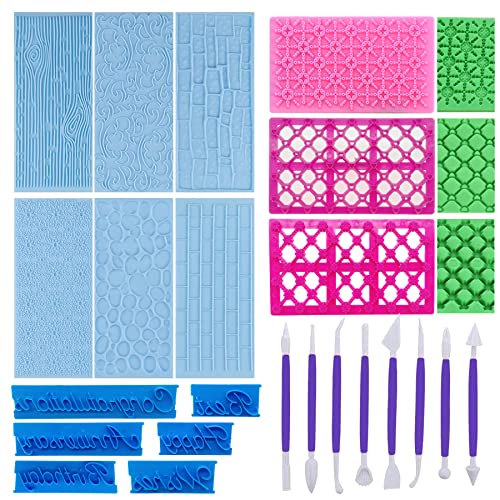 Woohome 23 Stück Kunststoff Fondant Silikonform Set Prägematte Fondant, 14 Verschiedene Muster Prägematte Strukturmatte für Fondant Tortendeko, Schokolade Prägematte Fondant Blumen Woohome 23 Stück Kunststoff Fondant Silikonform Set Prägematte Fondant, 14 Verschiedene Muster Prägematte Strukturmatte für Fondant Tortendeko, Schokolade Prägematte Fondant Blumen von Woohome