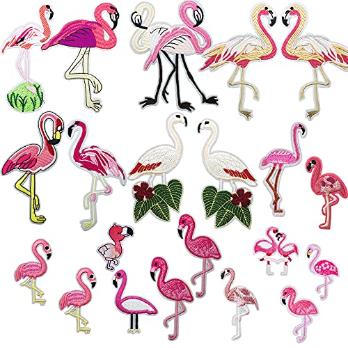 Woohome 24 Stück Patches zum Aufbügeln Bügelflicken Kinder, Flamingo Bügelflicken DIY Patch Sticker Kleiner Vogel Patches Aufbügeln für Kinder und Erwachsene von Woohome