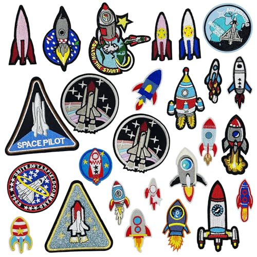 Woohome 25 Stück Flicken zum Aufbügeln Gemischte Raketen Patches zum Aufbügeln, Patch Sticker für DIY T-Shirt Jeans Kleidung Woohome 25 Stück Flicken zum Aufbügeln Gemischte Raketen Patches zum Aufbügeln, Patch Sticker für DIY T-Shirt Jeans Kleidung von Woohome