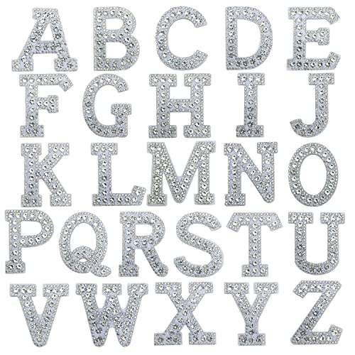 Woohome 26 Stück A-Z Bling Strass Buchstaben Patches - White Pearl Englischer Buchstabe Flicken Zum Aufbügeln - Alphabet Applikation für DIY Bastelbedarf, Weiß von Woohome