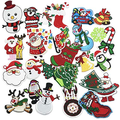 Woohome 27 Stück Aufnäher zum Aufbügeln "Merry Christmas", bestickte Applikationen zum Basteln, Nähen, Kleidung und DIY-Weihnachtsgeschenke von Woohome