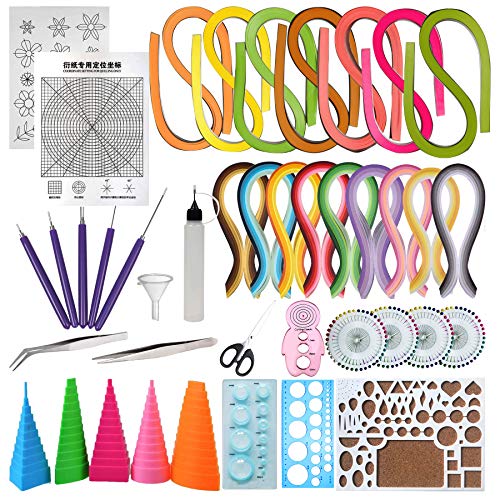 Woohome 33 Papier Streifen Quilling Werkzeug Set, Papier Quilling Set mit 16 Farben 1600 Streifen Quilling Papier und 12 Quilling Werkzeuge für Kunsthandwerk, Inneneinrichtung von Woohome
