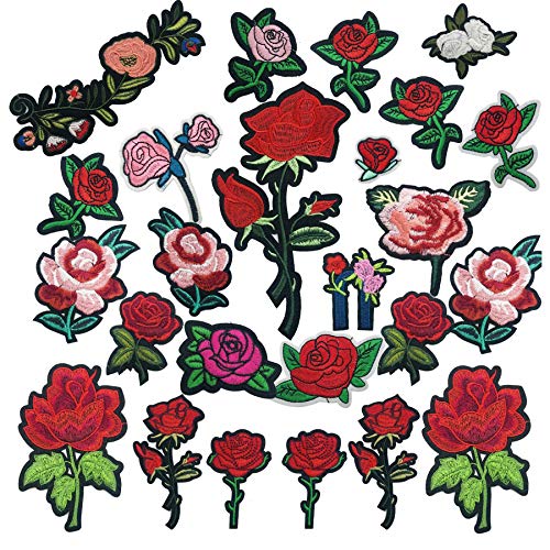 Woohome Flicken Patches, 25 Stück Floral Rose Aufbügeln Flower Aufnäher Patches zum Basteln, Nähen, Bekleidung, Andere Stoffe von Woohome