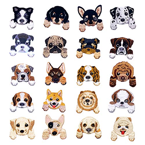 Woohome Hund Patches zum Aufbügeln, 20 Stück Patch Sticker für Kleidung Blumen Aufnäher Applikation Flicken Zum Aufbügeln Kinder Patches für für DIY T-Shirt Jeans Kleidung Taschen von Woohome