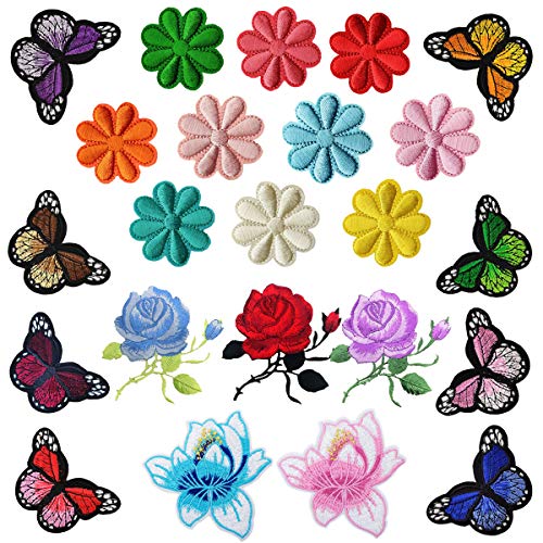 Woohome Patch Sticker für Kleidung Blumen Aufnäher Applikation Flicken Kinder Patches für DIY (Blumen und Schmetterlinge) von Woohome