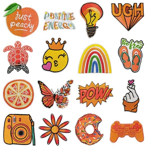 Woohome Patches zum Aufbügeln, 16 Stück Orange Patch Sticker für Kleidung Blumen Aufnäher Applikation Flicken Zum Aufbügeln Kinder Patches für für DIY T-Shirt Jeans Kleidung Taschen von Woohome