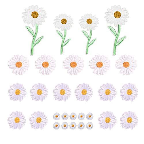 Woohome Patches zum Aufbügeln, 29 Stück Gänseblümchen Blume Bügelflicken Applikation Gestickten Aufnäher für T-Shirt Jeans Taschen Kleidung von Woohome