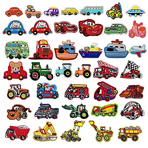 Woohome Patches zum Aufbügeln Bagger, Rennwagen, Feuerwehrauto, Auto Patch Sticker, 40 Stück Applique Flicken Patches für Kleidung Blumen Aufnäher Applikation Flicken Patches für DIY T-Shirt Jeans von Woohome