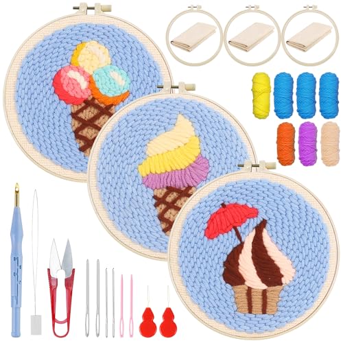 Woohome Punch Needle Kit, Stanznadel Stickerei Starter Kit, Sticktuch mit Muster, Stickrahmen Fäden, Anleitung für Kunsthandwerk (Sahnepudding) von Woohome