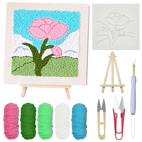 Woohome Rahmen Punch Needle Embroidery Starter Kit, Stanznadel Stickerei Starter Kit für Anfänger mit Blumenmuster, Stickrahmen, Garne, Stanznadel (Lila Cymbidium) von Woohome