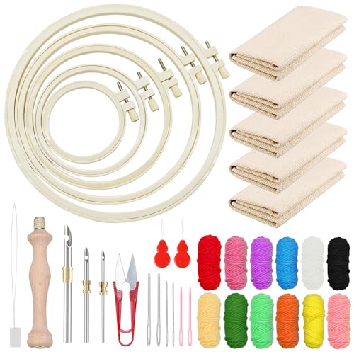 Woohome Stickerei Starter Kit Punch Needle Kit mit Stickrahmen, Stanznadeltuch, Garn, Punch Needle für Handwerk Stitching (21 Stück Starter Kits) von Woohome