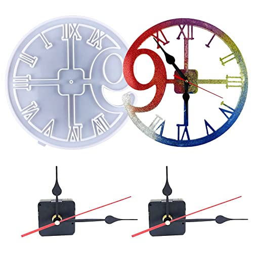 Woohome Uhr-Silikonformen, runde Uhrformen für Harz mit Uhrzeigern, Zahlen, arabische Ziffern, Uhr, Silikonform für DIY-Uhr, Epoxidharz DIY von Woohome