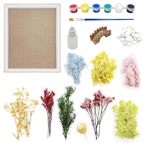 Woohome Zen Garten Zubehör, Moos Malerei DIY, Mikro Landschaft DIY Malerei mit Rectangle Malerei Rahmen, Moos, Garten Kit für Home Decor, Fotorahmen Dekoration, Fluss von Woohome