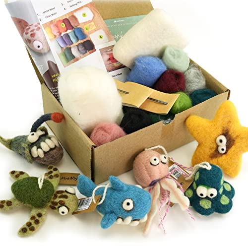 Woolbuddy Nadelfilz-Set, Meerestier-Filz-Sets für Anfänger, Erwachsene und Kinder, Basteln für Erwachsene, DIY, Filzpad, Anleitung (evtl. nicht in deutscher Sprache) von Woolbuddy