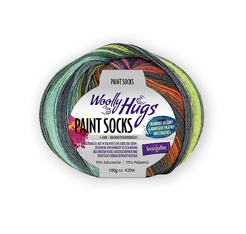 Woolly Hugs Paint Socks von Veronika Hug,4-fädig,100g/420 m,75% Schurwolle/25% Polyamid,2 identische Socken stricken, (203 REGENBOGEN) von Woolly Hugs
