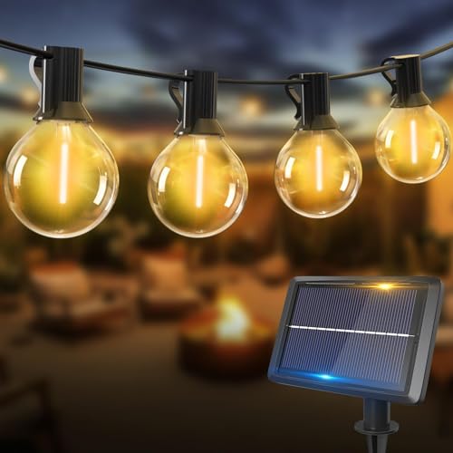 Woolmug Lichterkette Außen Solar, 10M 15+1 G40 LED Glühbirnen Solar Lichterkette Aussen, Wasserdicht Solarlichterkette für Garten, Hochzeit, Balkon, Haus, Weihnachten Deko, Warmweiß von Woolmug