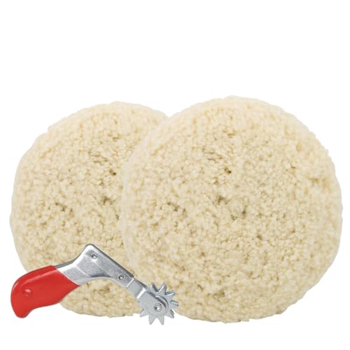 Woolous Wolle Polierpads 2tlg Polierset mit Reinigungsspornwerkzeug, 7-Zoll-Autopolitur-Set mit Klettverschluss zum Schleifen, Wachsen von Autos, Lieferwagen, Glas (180 mm, Einseitig) von Woolous