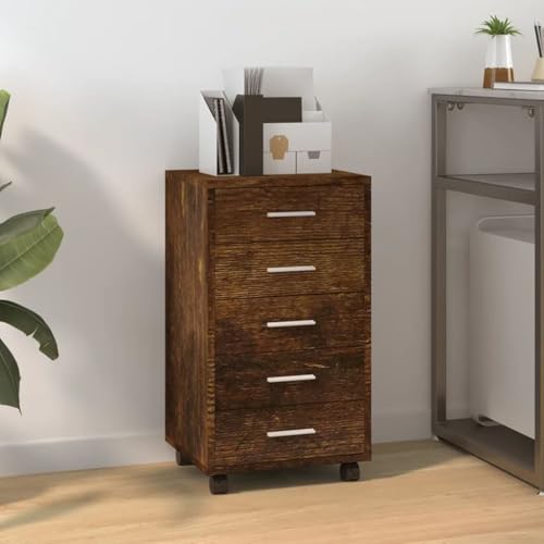 Schubladenschrank mit Rollen Räuchereiche Holzwerkstoff kommoden & sideboards allzweckschrank Schubladenschrank mit Rollen Räuchereiche Holzwerkstoff kommoden & sideboards allzweckschrank von Woonisher