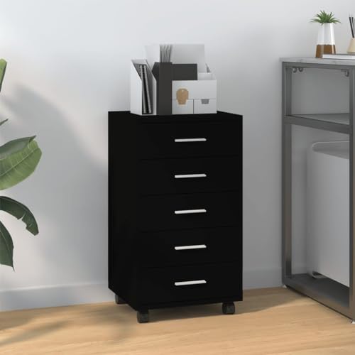 Schubladenschrank mit Rollen Schwarz Holzwerkstoff kommoden & sideboards allzweckschrank Schubladenschrank mit Rollen Schwarz Holzwerkstoff kommoden & sideboards allzweckschrank von Woonisher