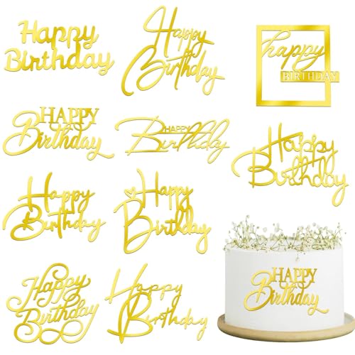 10 Stück goldene Kuchendekoration aus Acryl, "Happy Birthday", Cupcake-Topper, doppelseitige Kuchendekorationen für Geburtstag, Hochzeit, Partyzubehör 10 Stück goldene Kuchendekoration aus Acryl, "Happy Birthday", Cupcake-Topper, doppelseitige Kuchendekorationen für Geburtstag, Hochzeit, Partyzubehör von Wootkey