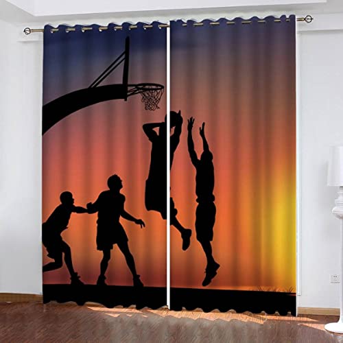 Gardinen Blickdicht Basketball Vorhang Verdunkelung Kinderzimmer mit Ösen Gardinen Basketball Spiel 3D Polyester Verdunkelungsvorhang für Schlafzimmer Wohnzimmer Wohnkultur 2-Set B 75 x H 166cm von Woowin