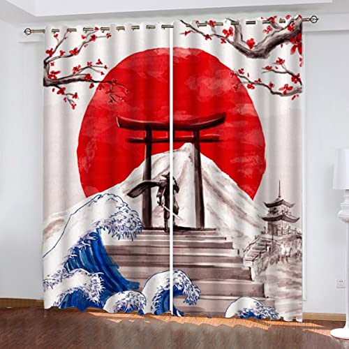 Vorhang Blickdicht Aquarell Japan 3D Verdunklungsvorhänge mit Ösen Gardinen Krieger Microfaser Schlafzimmer Vorhang Wetterfest für Wohnzimmer Kinderzimmer 2er Set 2 x B 117 x H 183 cm von Woowin