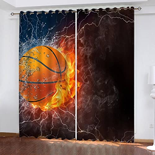 Vorhang Blickdicht Basketball 3D Verdunklungsvorhänge mit Ösen Gardinen Abstrakter Basketball Microfaser Schlafzimmer Vorhang Wetterfest für Wohnzimmer Kinderzimmer 2er Set 2 x B 70 x H 160 cm von Woowin