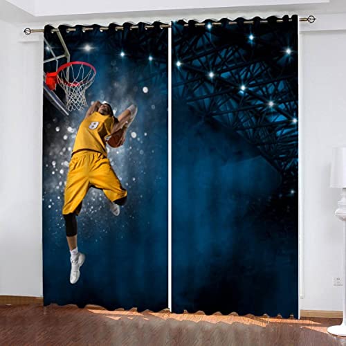 Vorhang Blickdicht Basketball 3D Verdunklungsvorhänge mit Ösen Gardinen Basketball-Spieler Microfaser Schlafzimmer Vorhang Wetterfest für Wohnzimmer Kinderzimmer 2er Set 2 x B 91 x H 214 cm von Woowin