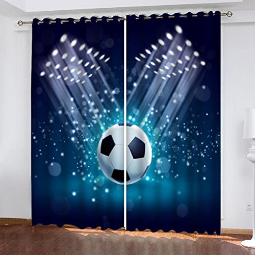 Vorhang Blickdicht Fußball 3D Verdunklungsvorhänge mit Ösen Gardinen Kühles Blau Microfaser Schlafzimmer Vorhang Wetterfest für Wohnzimmer Kinderzimmer 2er Set 2 x B 70 x H 160 cm von Woowin