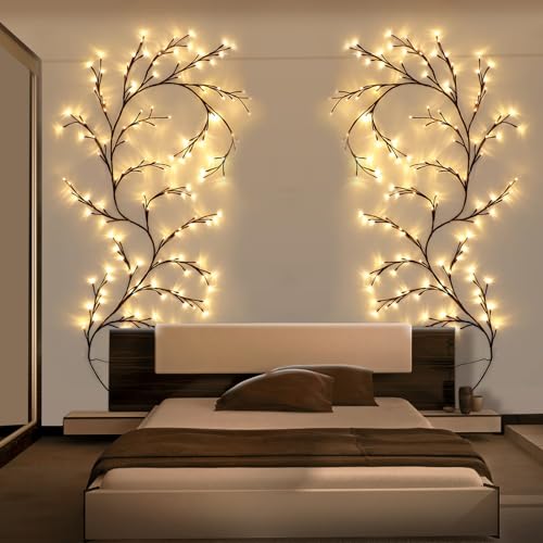 Lichterkette Willow Vine mit Stecker, 144 LEDs Weidenrebe Baum Lichterketten für zimmer, LED Baum Wanddeko Wohnzimmer, Künstliche Lichterzweige Schlafzimmer Deko (Ohne Lampe Kugel) von Wopigh